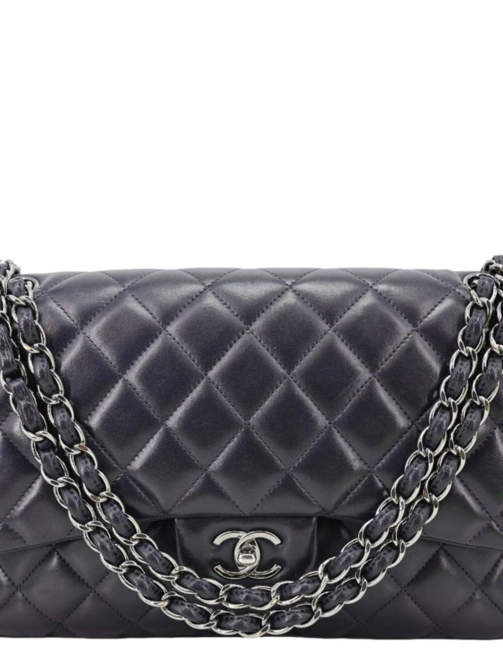 Chanel Jumbo Classic Double Flap Quilted Lambskin Leather Shoulder Bag Navy Blu